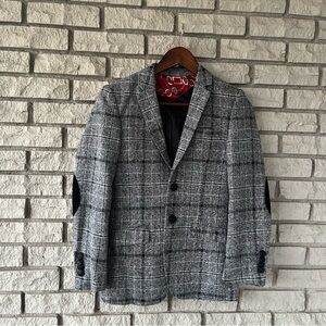 Boys Elie Balleh Gray White Black Tartan 2-Button Blazer
Size L(14/16)